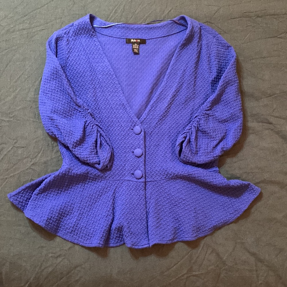 Royal Blue 3/4 Sleeve Button Up Peplum Flare Cardigan XL